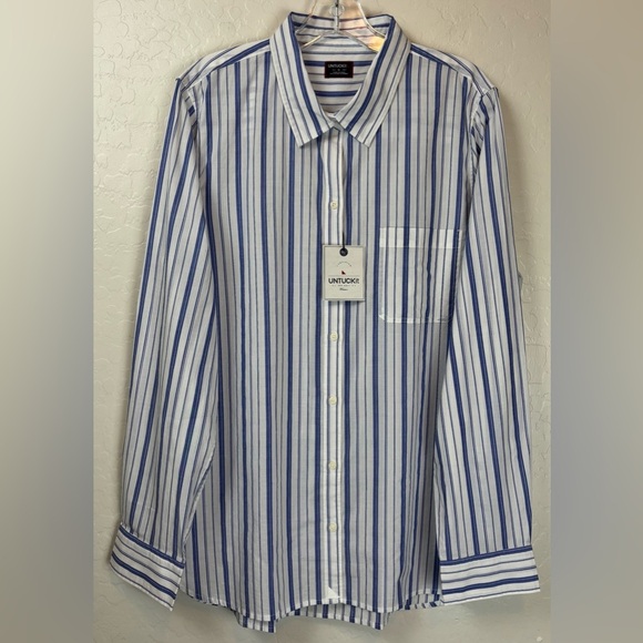 NEW Untuckit Pinot Perse Shirt 16 Striped Blue White Long Sleeve Button Up 0970 - Picture 1 of 8